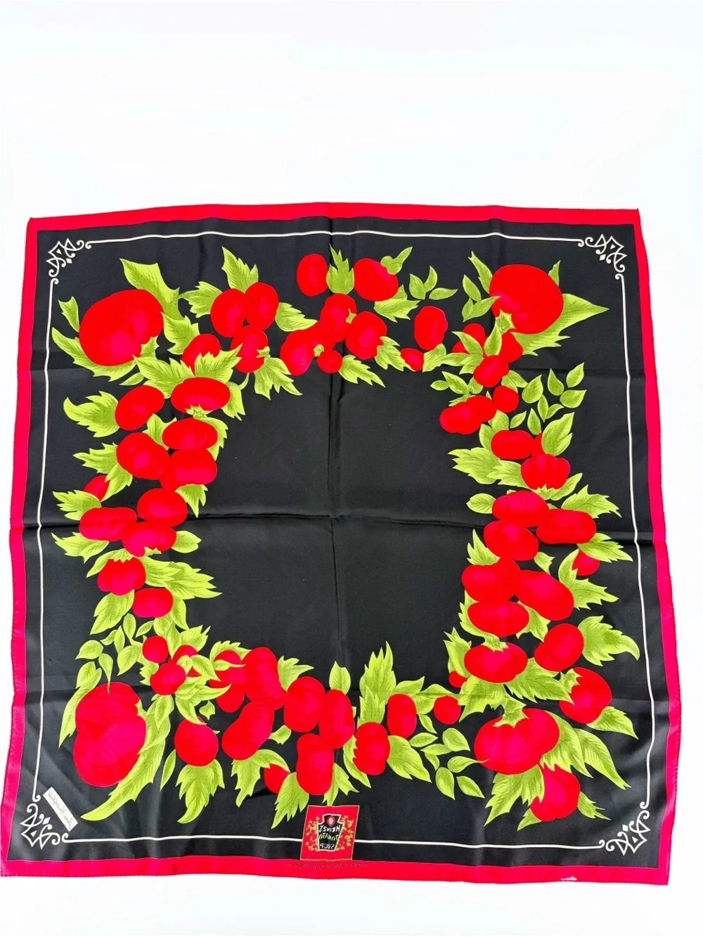 JUNE CRITCHFIELD Vintage 1990 Silk Scarf Heinz Tomato